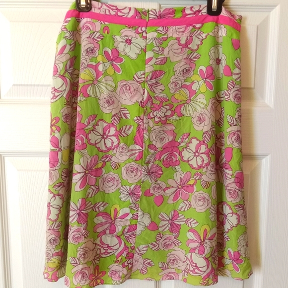 SLB silk pink and green floral skirt. Large - Picture 4 of 6
